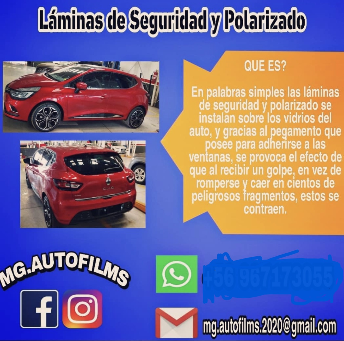 Material original de MG Autofilms sobre láminas de seguridad y polarizado